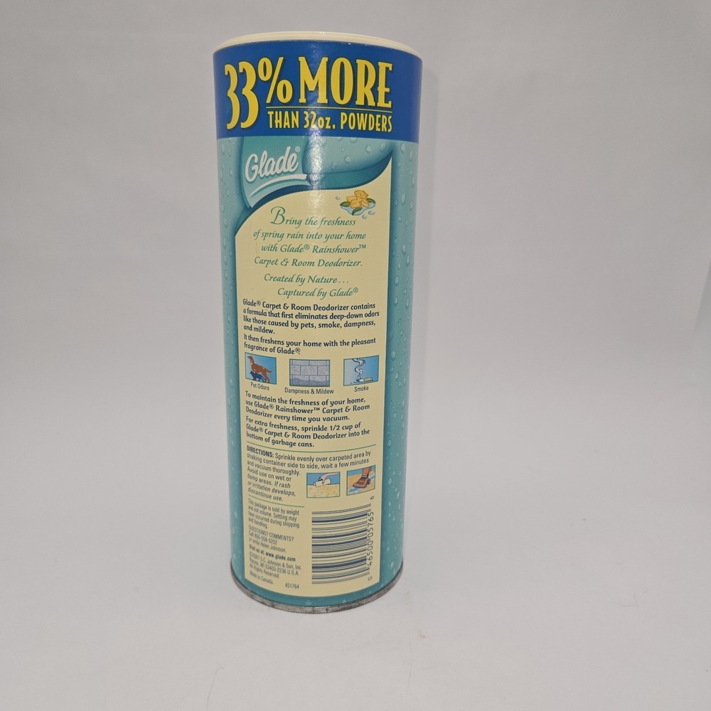 Glade Rainshower 42.6 oz Carpet Room Vintage 90s Powder New Old Stock Full Seal - Picture 3 of 8